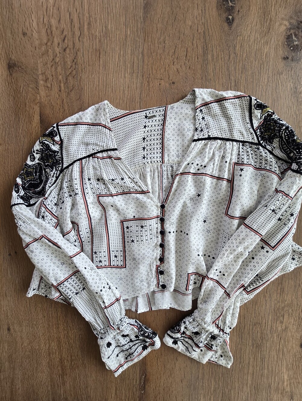 Free People Celestial Embroidered Cropped Blouse S
